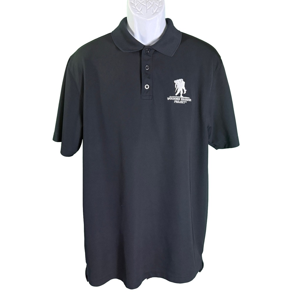 Under Armour Polo Shirt Mens LG Black Wounded Warrior Project HeatGear Loose